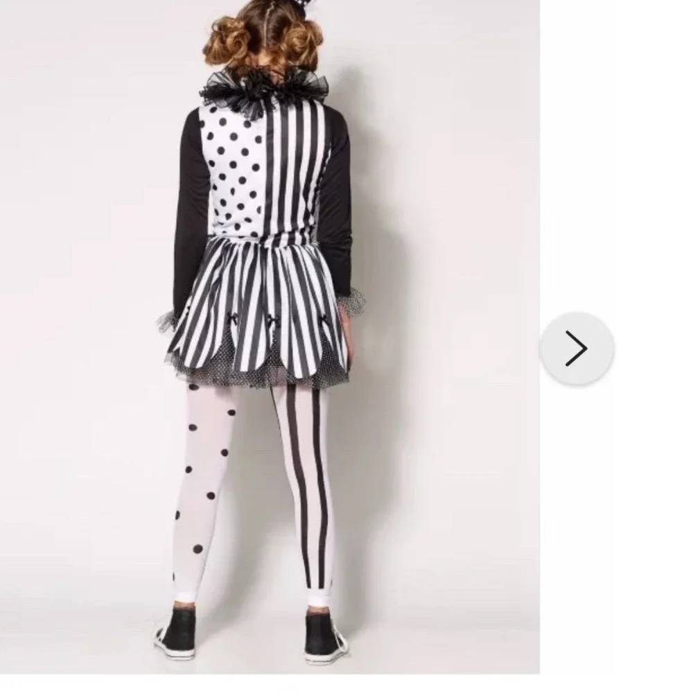 Spirit Halloween Twisted Trickster Clown Costume kids  12-14 years Black White